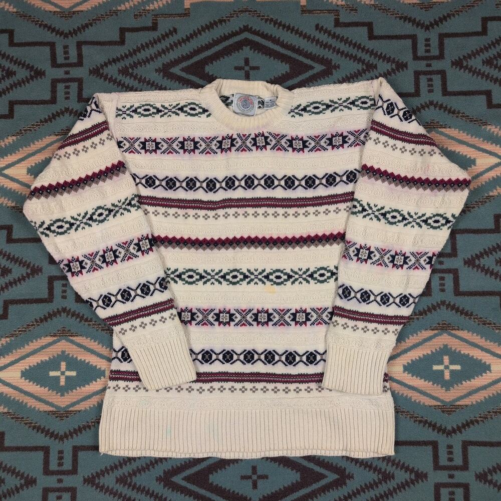 Vintage Capeisle Knitters Sweater Adult Medium White Winter Isle Chunky Knit USA